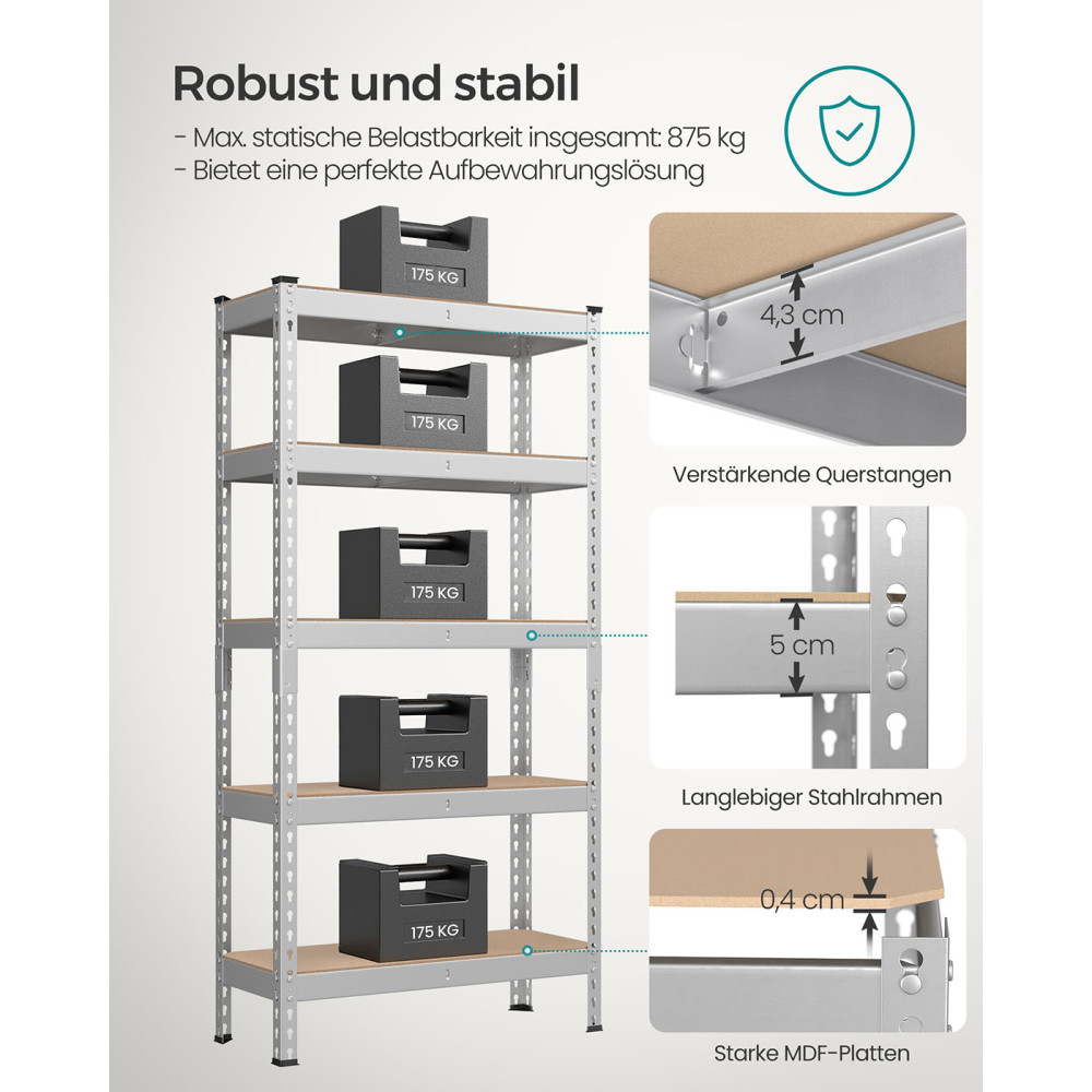 Produktbild för Tool Shelves Silver 150x75x30cm