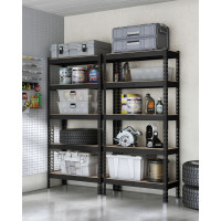 Produktbild för Set Of 2 5-tier Shelving Unit Storage Shelves 30 X Load 875 Kg Black 76x31x153cm