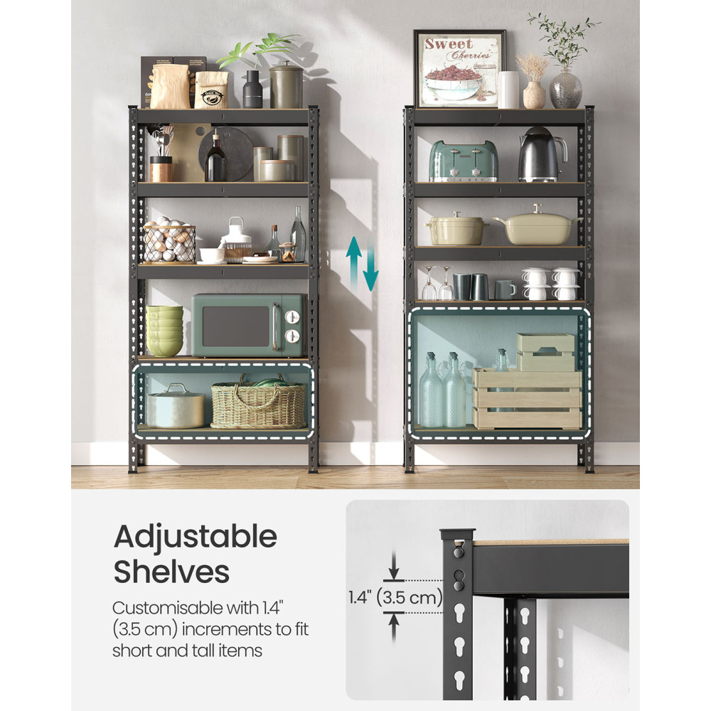 Produktbild för Set Of 2 5-tier Shelving Unit Storage Shelves 30 X Load 875 Kg Black 76x31x153cm