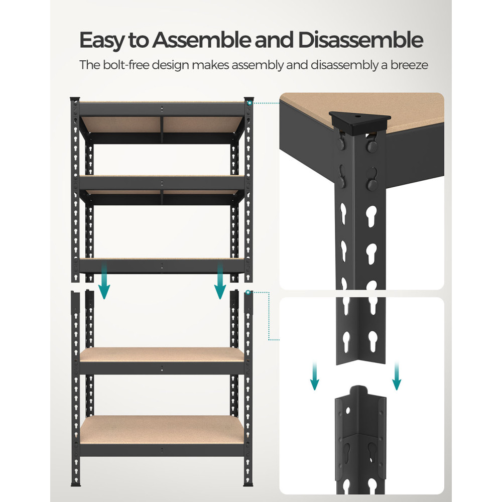 Produktbild för Set Of 2 5-tier Shelving Unit Storage Shelves 30 X Load 875 Kg Black 76x31x153cm
