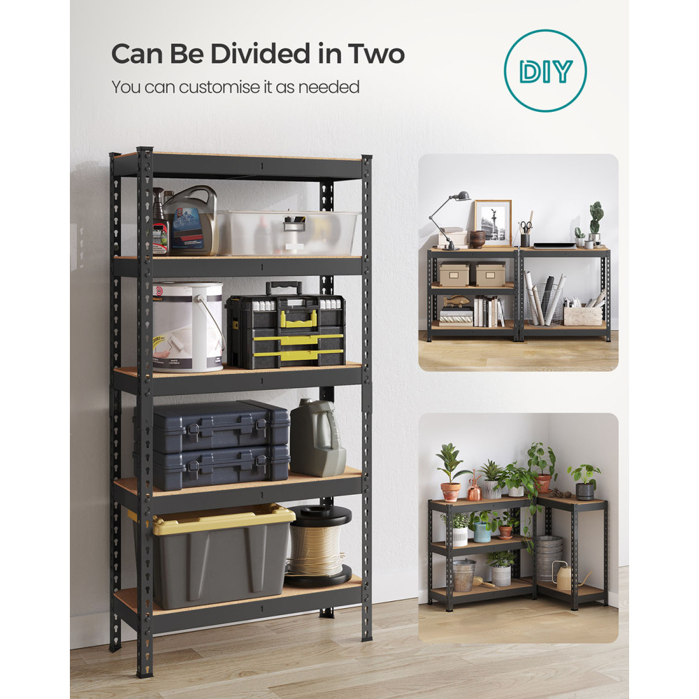 Produktbild för Set Of 2 5-tier Shelving Unit Storage Shelves 30 X Load 875 Kg Black 76x31x153cm