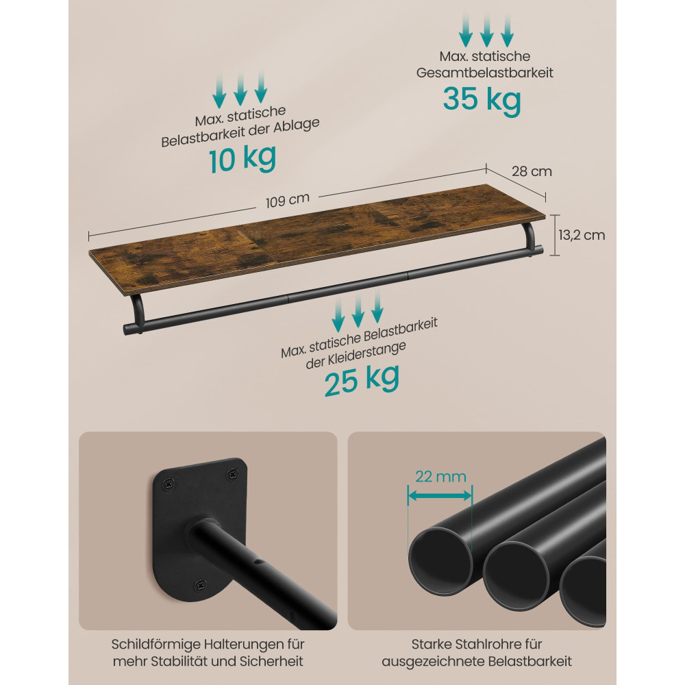 Produktbild för Wall Shelves, Wall Hooks & Clothes Racks Black 109x28x13cm