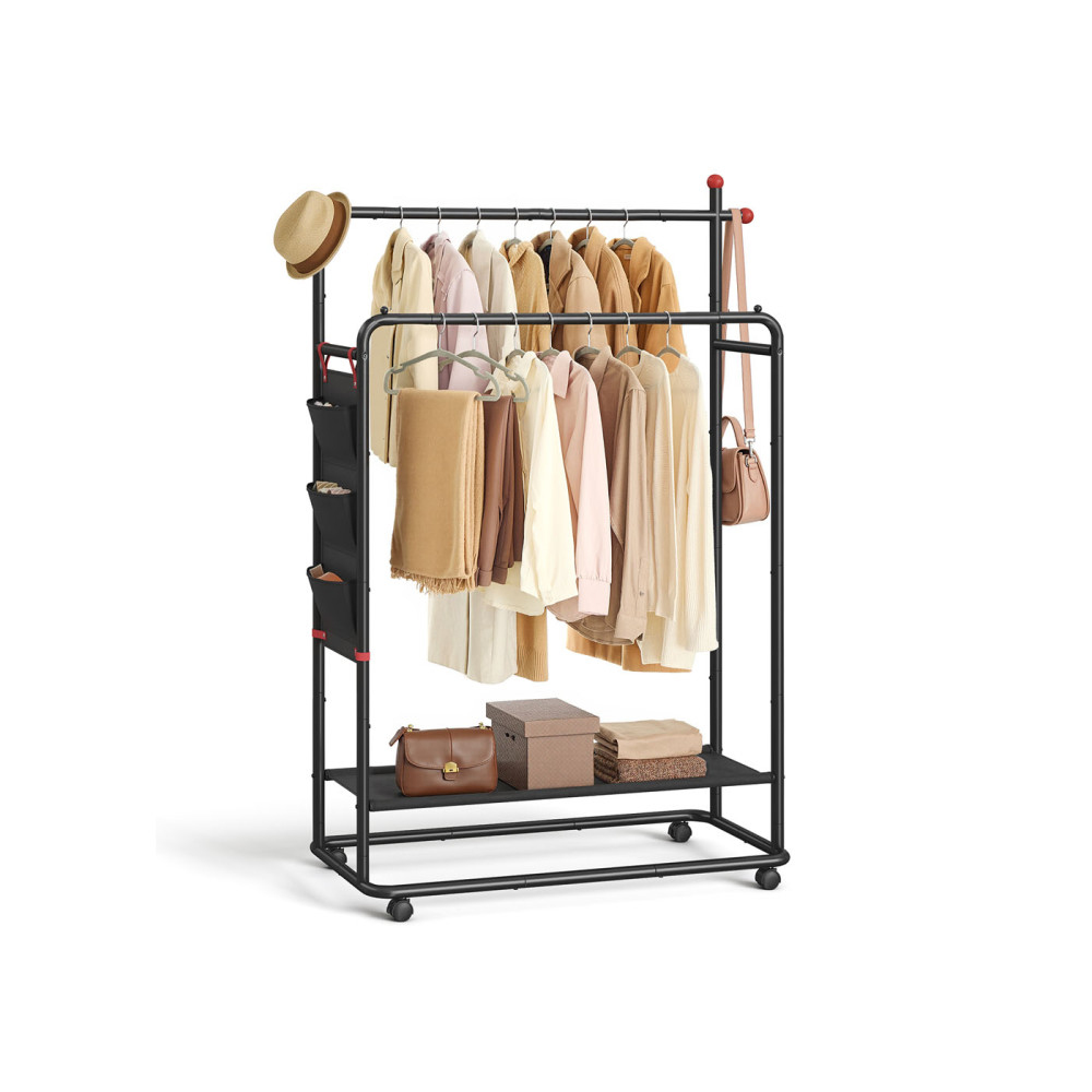 Produktbild för Clothes Rail On Wheels With 2 Clothes Hanging Rails Ink Black 103x50x190cm