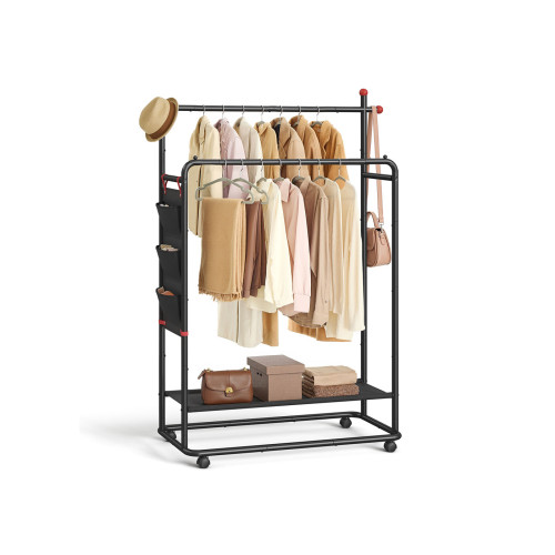 SONGMICS HOME Clothes Rail On Wheels With 2 Clothes Hanging Rails Ink Black 103x50x190cm