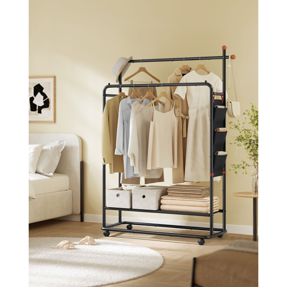 Produktbild för Clothes Rail On Wheels With 2 Clothes Hanging Rails Ink Black 103x50x190cm