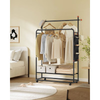 Produktbild för Clothes Rail On Wheels With 2 Clothes Hanging Rails Ink Black 103x50x190cm