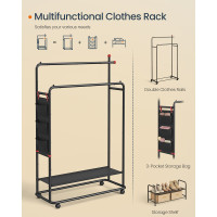 Produktbild för Clothes Rail On Wheels With 2 Clothes Hanging Rails Ink Black 103x50x190cm