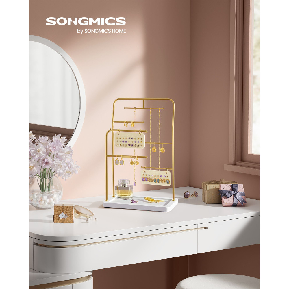 Produktbild för Jewellery Stand With 6 Hanging Rods Metallic Gold 22x13x34cm
