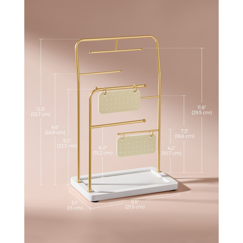 Produktbild för Jewellery Stand With 6 Hanging Rods Metallic Gold 22x13x34cm