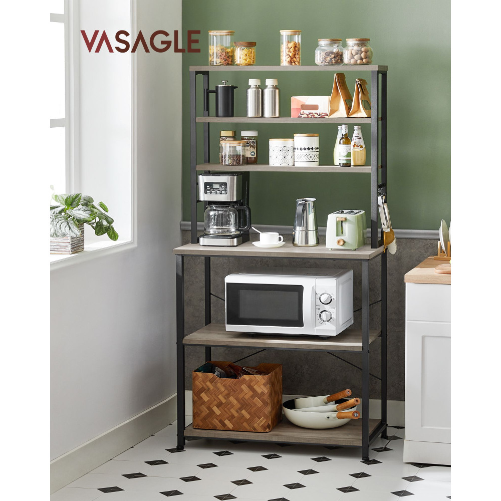 Produktbild för Kitchen Shelf 6 Shelves And 6 Hooks 40 X Greige And Black Milky Coffee Color 80×40×167cm