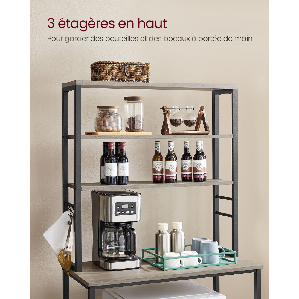 Produktbild för Kitchen Shelf 6 Shelves And 6 Hooks 40 X Greige And Black Milky Coffee Color 80×40×167cm