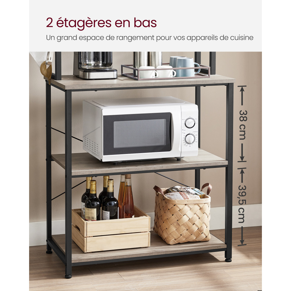 Produktbild för Kitchen Shelf 6 Shelves And 6 Hooks 40 X Greige And Black Milky Coffee Color 80×40×167cm