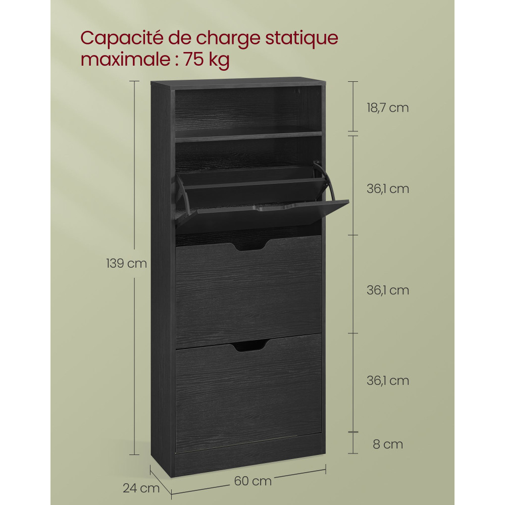 Produktbild för Shoe Storage Black 60x24x139cm