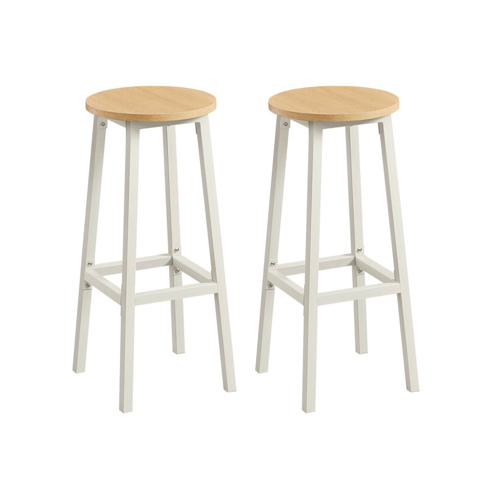 Produktbild för Bar Stools Set Of 2 Metal Frame Height 74 cm Gold Oak And White Yellow 32x32x74cm