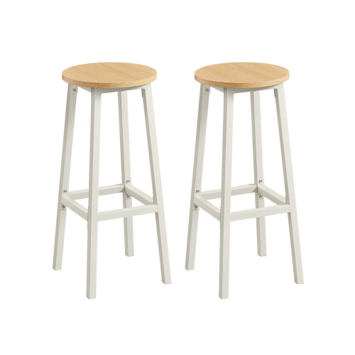 VASAGLE Bar Stools Set Of 2 Metal Frame Height 74 cm Gold Oak And White Yellow 32x32x74cm