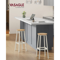 Produktbild för Bar Stools Set Of 2 Metal Frame Height 74 cm Gold Oak And White Yellow 32x32x74cm