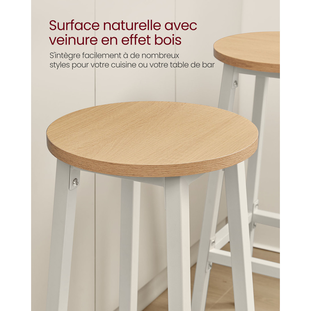 Produktbild för Bar Stools Set Of 2 Metal Frame Height 74 cm Gold Oak And White Yellow 32x32x74cm