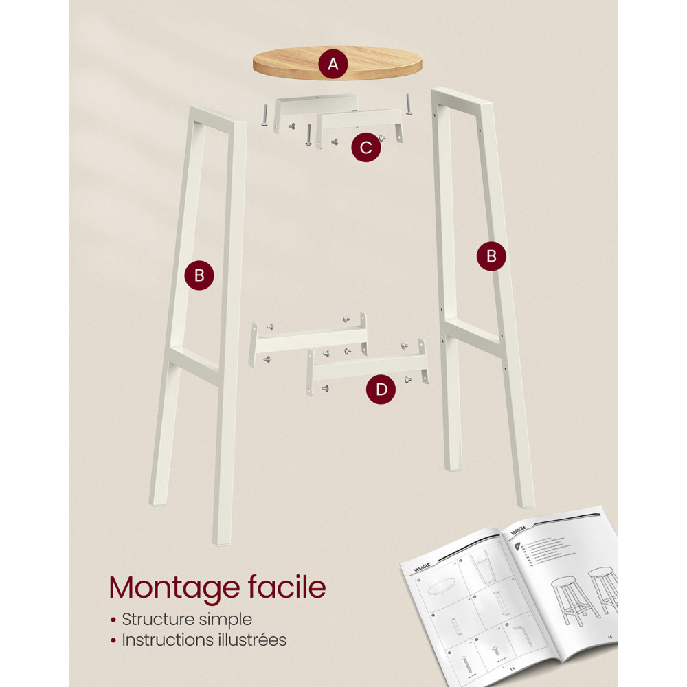 Produktbild för Bar Stools Set Of 2 Metal Frame Height 74 cm Gold Oak And White Yellow 32x32x74cm