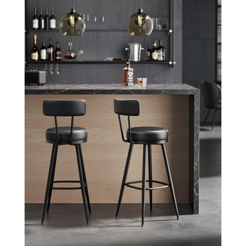 VASAGLE Vasagle Ekho Collection Bar Stool Set Of 2 Kitchen Chair Padded Seat Pu With Stitching Modern Style Mid-century Height 76 cm For Kitchen Bar Black Ink Lbc889b01 56x56x102cm