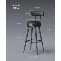 Produktbild för Vasagle Ekho Collection Bar Stool Set Of 2 Kitchen Chair Padded Seat Pu With Stitching Modern Style Mid-century Height 76 cm For Kitchen Bar Black Ink Lbc889b01 56x56x102cm