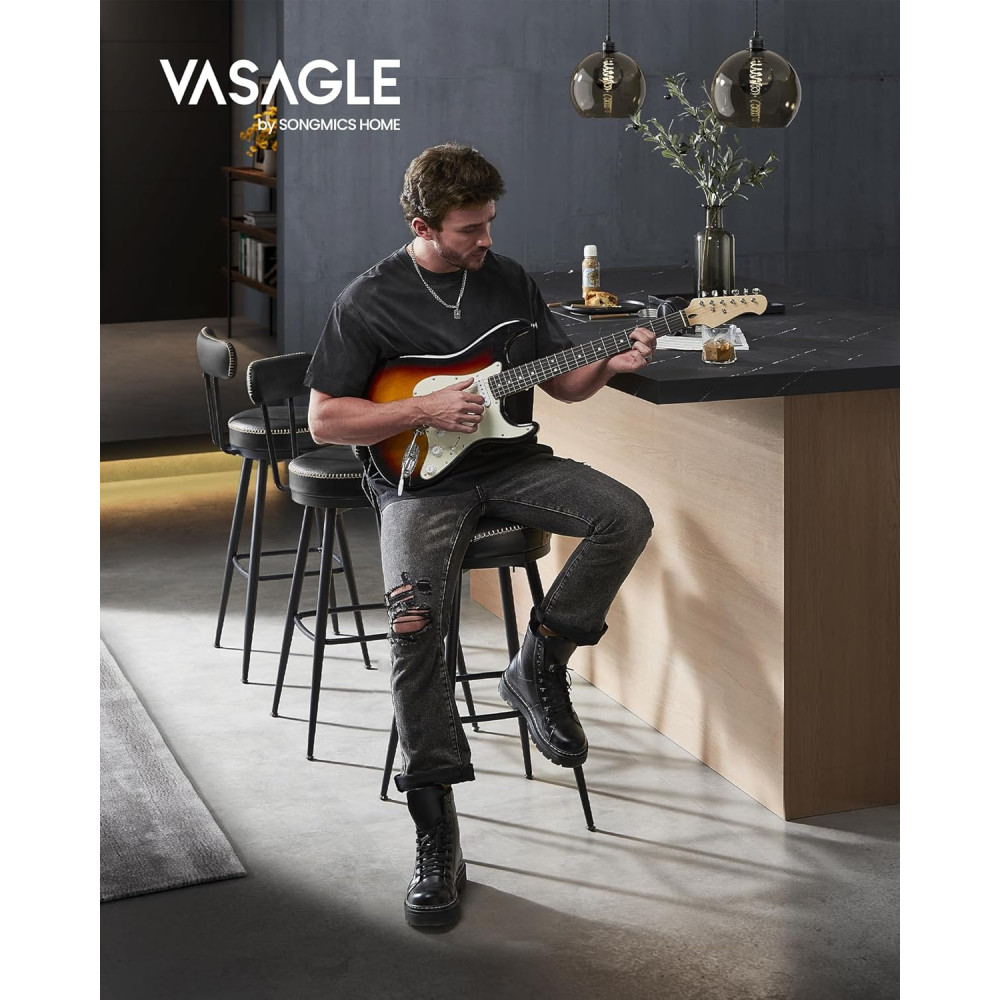 Produktbild för Vasagle Ekho Collection Bar Stool Set Of 2 Kitchen Chair Padded Seat Pu With Stitching Modern Style Mid-century Height 76 cm For Kitchen Bar Black Ink Lbc889b01 56x56x102cm