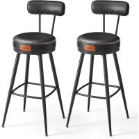 Produktbild för Vasagle Ekho Collection Bar Stool Set Of 2 Kitchen Chair Padded Seat Pu With Stitching Modern Style Mid-century Height 76 cm For Kitchen Bar Black Ink Lbc889b01 56x56x102cm