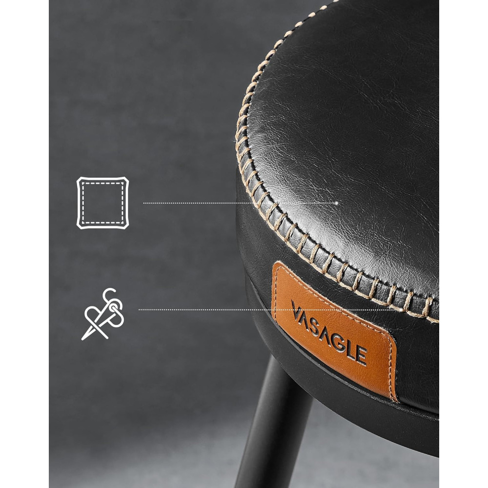Produktbild för Vasagle Ekho Collection Bar Stool Set Of 2 Kitchen Chair Padded Seat Pu With Stitching Modern Style Mid-century Height 76 cm For Kitchen Bar Black Ink Lbc889b01 56x56x102cm