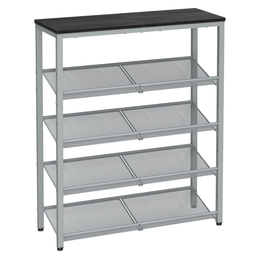 Produktbild för Vasagle Industrial 5-tier Steel Shoe Rack With Mesh Shelves, Wide Top Storage For Entryway/hallway, Space-saving Design In Charcoal Grey And Metallic Silver 93×75×30cm