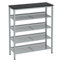 Produktbild för Vasagle Industrial 5-tier Steel Shoe Rack With Mesh Shelves, Wide Top Storage For Entryway/hallway, Space-saving Design In Charcoal Grey And Metallic Silver 93×75×30cm