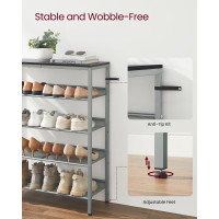 Produktbild för Vasagle Industrial 5-tier Steel Shoe Rack With Mesh Shelves, Wide Top Storage For Entryway/hallway, Space-saving Design In Charcoal Grey And Metallic Silver 93×75×30cm
