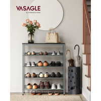 Produktbild för Vasagle Industrial 5-tier Steel Shoe Rack With Mesh Shelves, Wide Top Storage For Entryway/hallway, Space-saving Design In Charcoal Grey And Metallic Silver 93×75×30cm
