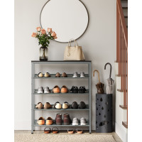 Produktbild för Vasagle Industrial 5-tier Steel Shoe Rack With Mesh Shelves, Wide Top Storage For Entryway/hallway, Space-saving Design In Charcoal Grey And Metallic Silver 93×75×30cm