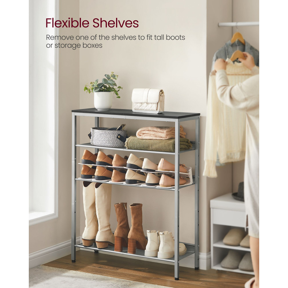 Produktbild för Vasagle Industrial 5-tier Steel Shoe Rack With Mesh Shelves, Wide Top Storage For Entryway/hallway, Space-saving Design In Charcoal Grey And Metallic Silver 93×75×30cm