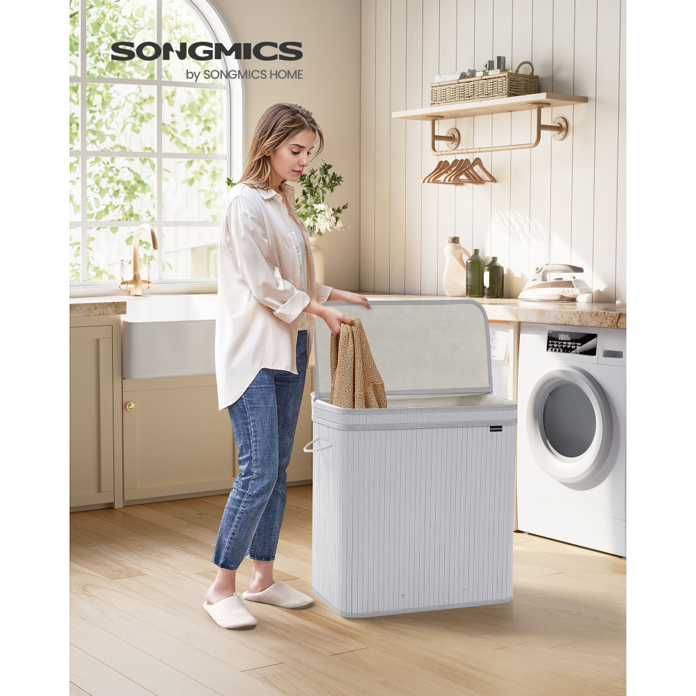 Produktbild för Bamboo Laundry Basket With Lid Dove Grey 63x42x61cm
