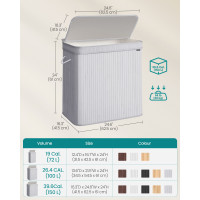 Produktbild för Bamboo Laundry Basket With Lid Dove Grey 63x42x61cm