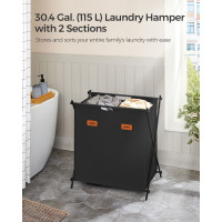 Produktbild för 115 L Laundry Hamper With 2 Sections And X-frame Ink Black 60x40x66cm