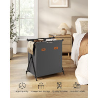 Produktbild för 115 L Laundry Hamper With 2 Sections And X-frame Slate Grey Black 60x40x66cm