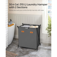 Produktbild för 115 L Laundry Hamper With 2 Sections And X-frame Slate Grey Black 60x40x66cm