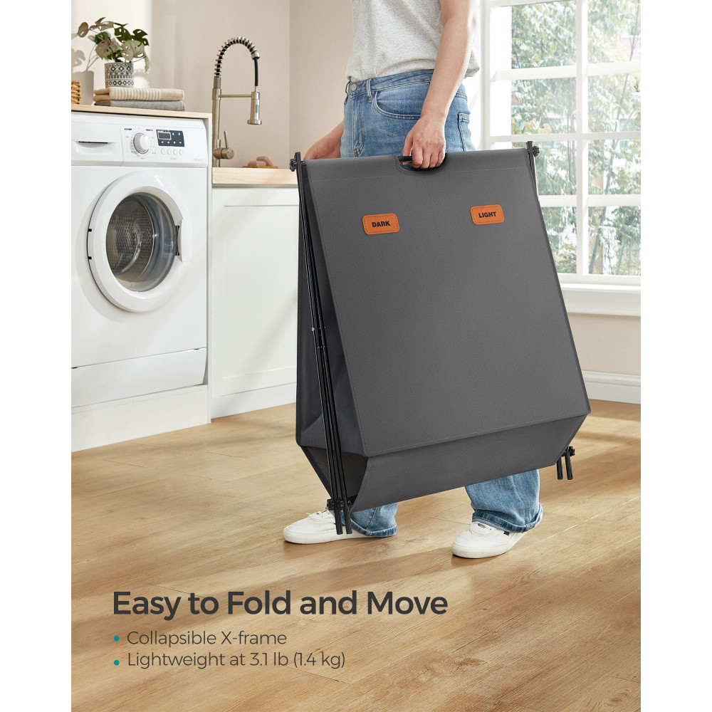 Produktbild för 115 L Laundry Hamper With 2 Sections And X-frame Slate Grey Black 60x40x66cm