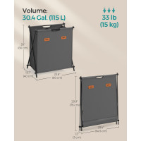 Produktbild för 115 L Laundry Hamper With 2 Sections And X-frame Slate Grey Black 60x40x66cm