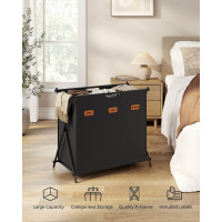 Produktbild för 135 L Laundry Hamper With 3 Sections And X-frame Ink Black 70x40x66cm