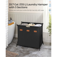 Produktbild för 135 L Laundry Hamper With 3 Sections And X-frame Ink Black 70x40x66cm