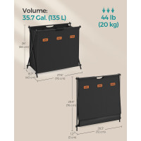 Produktbild för 135 L Laundry Hamper With 3 Sections And X-frame Ink Black 70x40x66cm