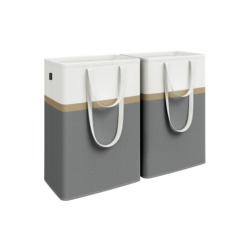 Songmics 75 L Collapsible Laundry Hampers Set Of 2 Slate Grey 40x30x65cm