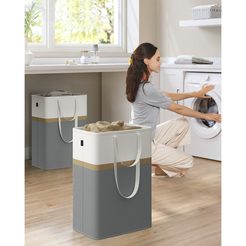 Produktbild för 75 L Collapsible Laundry Hampers Set Of 2 Slate Grey 40x30x65cm