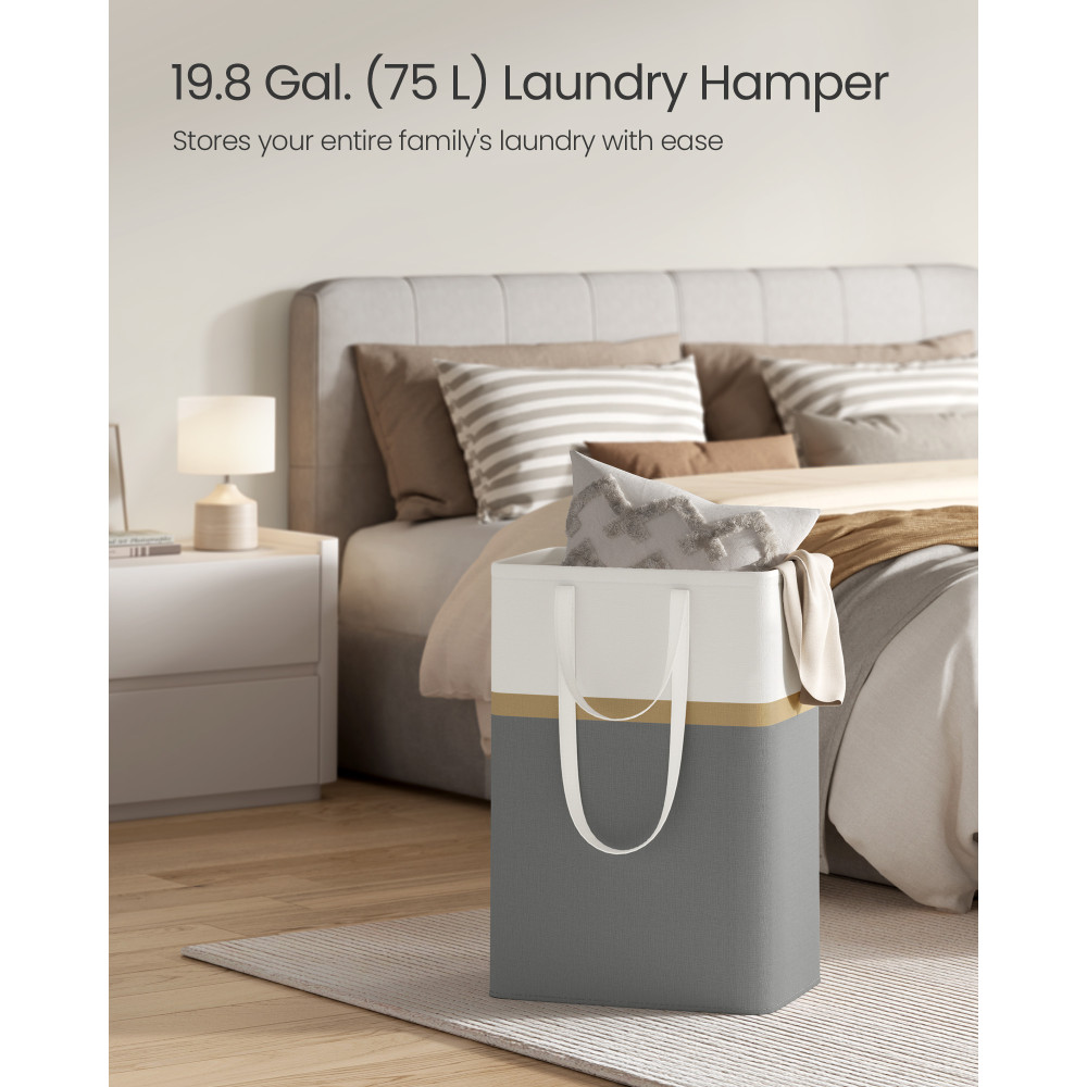 Produktbild för 75 L Collapsible Laundry Hampers Set Of 2 Slate Grey 40x30x65cm