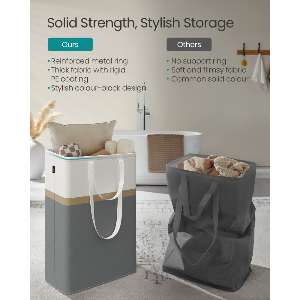 Produktbild för 75 L Collapsible Laundry Hampers Set Of 2 Slate Grey 40x30x65cm