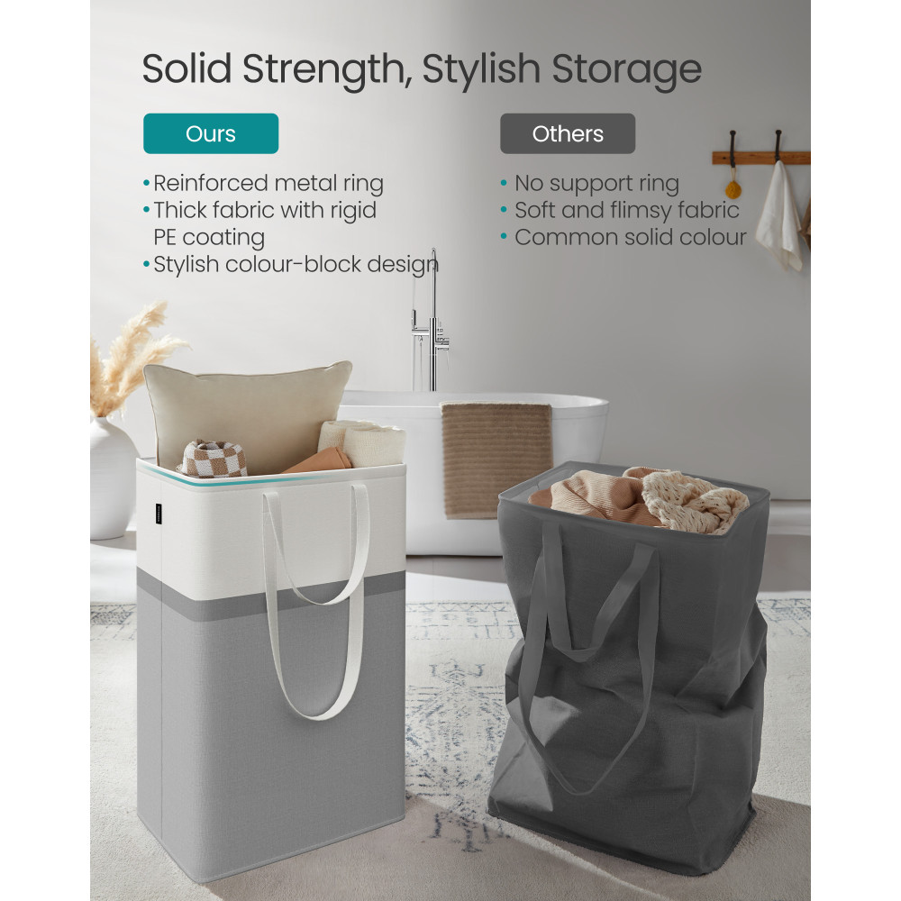 Produktbild för 75 L Collapsible Laundry Hampers Set Of 2 Dove Grey 40x30x65cm