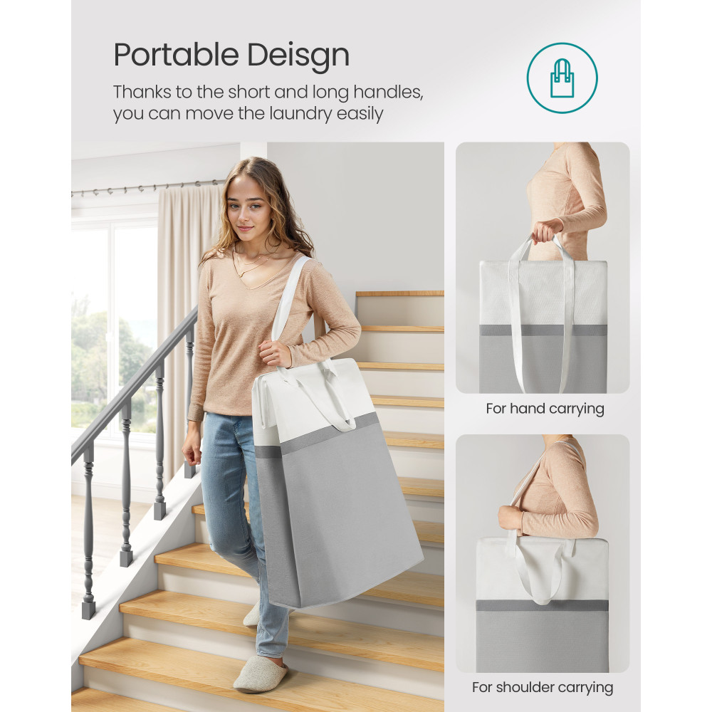 Produktbild för 75 L Collapsible Laundry Hampers Set Of 2 Dove Grey 40x30x65cm