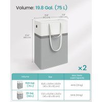 Produktbild för 75 L Collapsible Laundry Hampers Set Of 2 Dove Grey 40x30x65cm